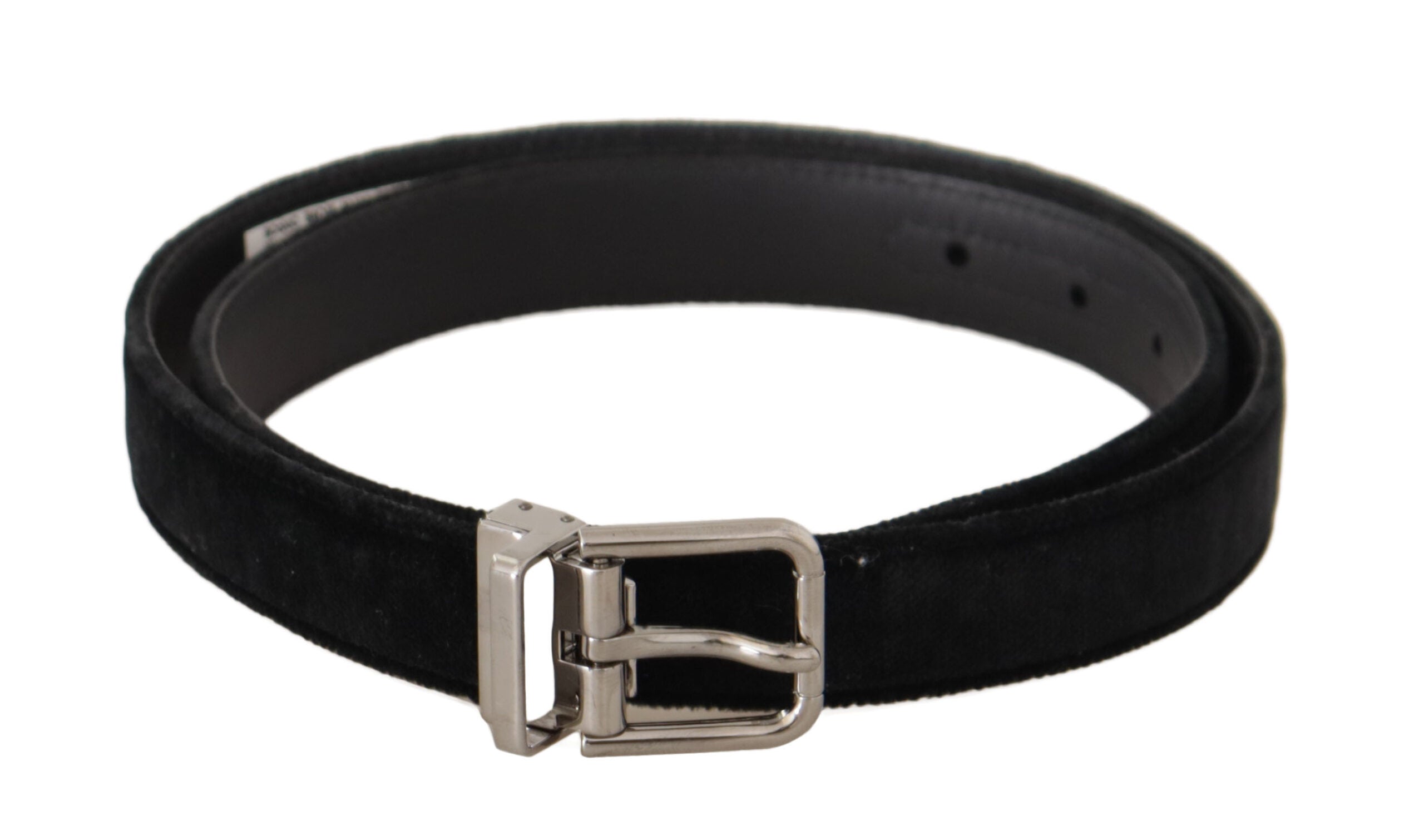 Dolce & Gabbana Schwarzer lässiger Samtgürtel mit silberner Metall-Logo-Schnalle