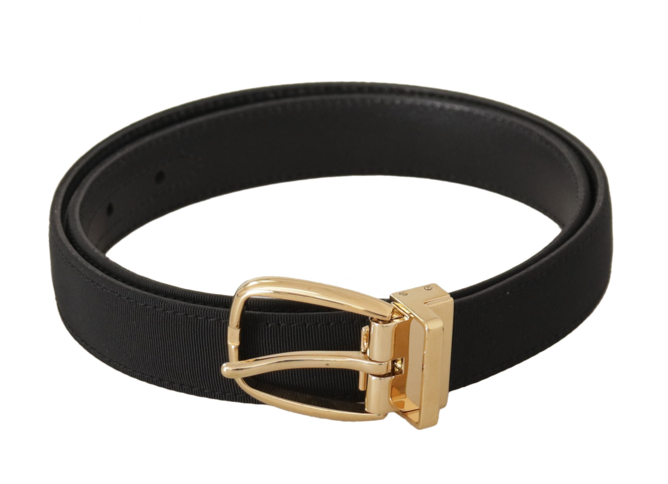 Dolce & Gabbana Schwarzer Canvas-Leder-Gürtel mit goldener Metallschnalle