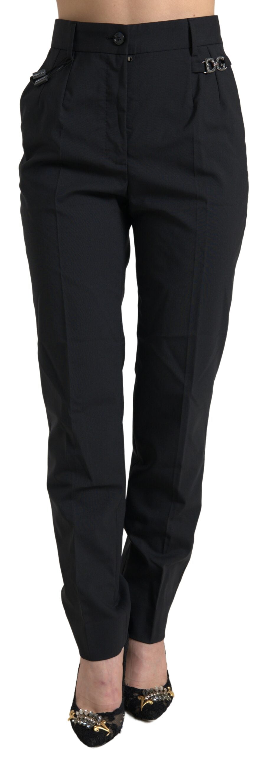 Dolce & Gabbana Schwarze taillierte Hose aus Wolle