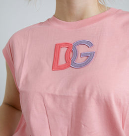Dolce & Gabbana Rosa Baumwolle DG Logo Rundhalsausschnitt Tank-T-Shirt