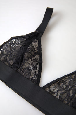 Dolce & Gabbana Schwarzer floraler Spitzen-Nylon-Stretch-BH Unterwäsche