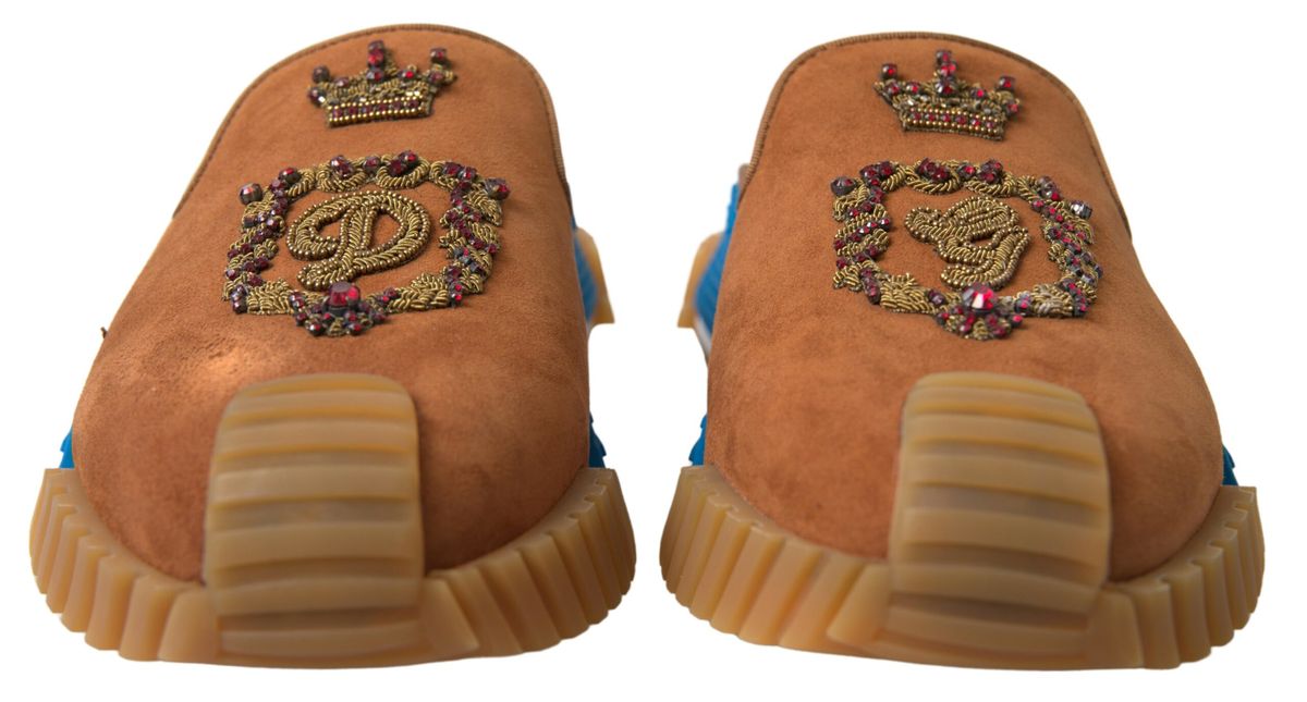 Dolce & Gabbana Braunes Wildleder Crown Logo NS1 Rutschen Sandalen