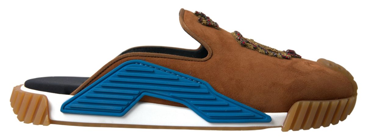 Dolce & Gabbana Braunes Wildleder Crown Logo NS1 Rutschen Sandalen