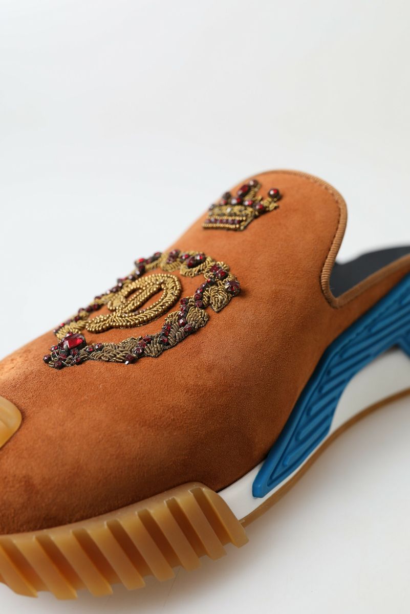 Dolce & Gabbana Braunes Wildleder Crown Logo NS1 Rutschen Sandalen