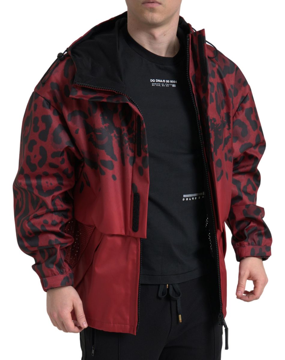 Dolce & Gabbana Roter Leopard Regenmantel mit Kapuze Jacke
