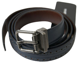 Dolce & Gabbana Blauer Ledergürtel mit perforierter Metallschnalle