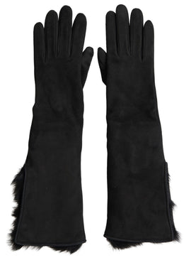 Dolce & Gabbana Schwarzes Leder Pelz Ellenbogenlange Handschuhe