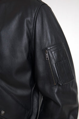 Dolce & Gabbana Schwarze Leder-Blouson-Bomberjacke mit durchgehendem Reißverschluss