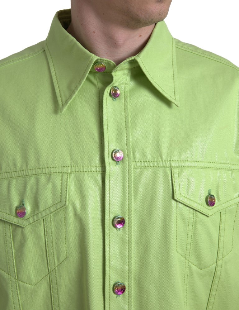 Dolce & Gabbana Grünes Button-Down-Hemd aus Baumwolle mit Kragen