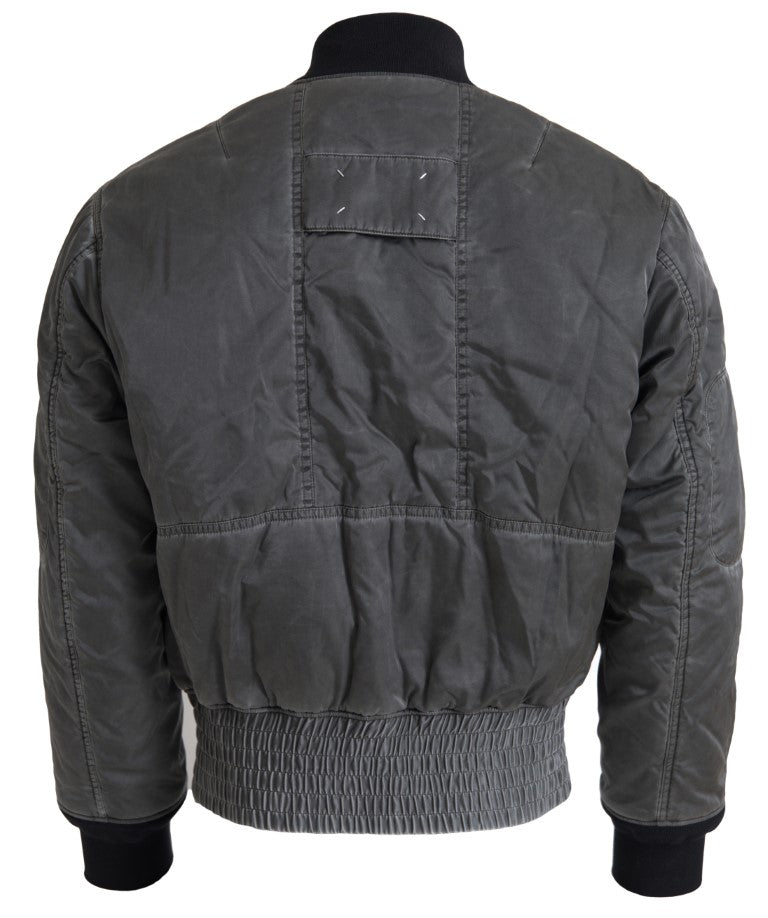 MM6 Maison Margiela Graue Bomberjacke mit Reißverschlusstasche Ärmel
