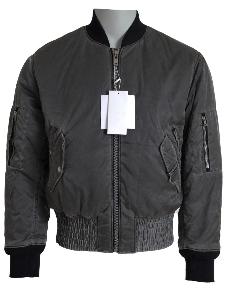 MM6 Maison Margiela Graue Bomberjacke mit Reißverschlusstasche Ärmel