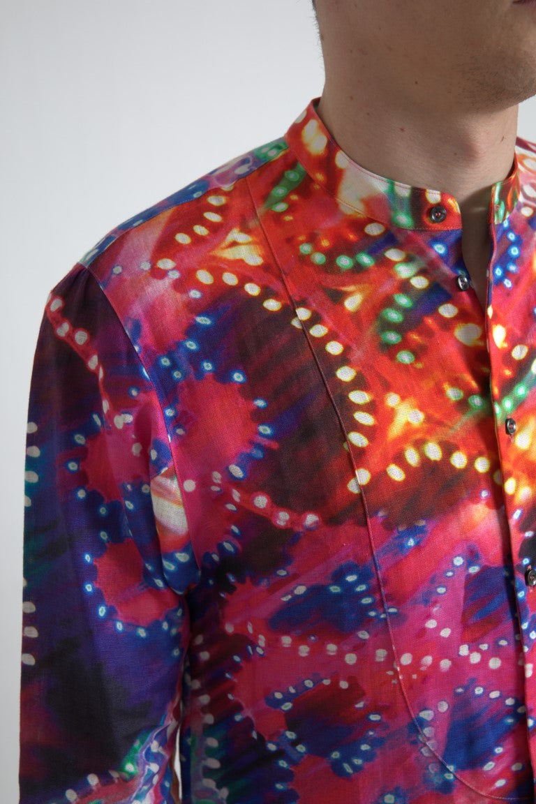 Dolce & Gabbana Leinenhemd mit mehrfarbigem Luminarie-Druck
