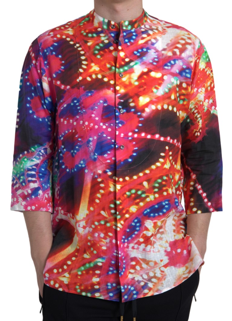 Dolce & Gabbana Leinenhemd mit mehrfarbigem Luminarie-Druck