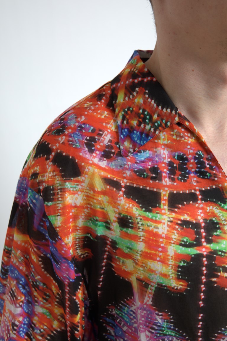 Dolce & Gabbana Multicolor Luminarie Print Herren Baumwollhemd