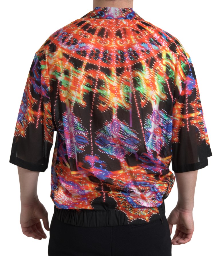 Dolce & Gabbana Multicolor Luminarie Print Herren Baumwollhemd