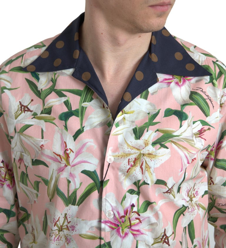 Dolce & Gabbana Baumwoll-Polka Dot Lily Print Hemd mit Kragen