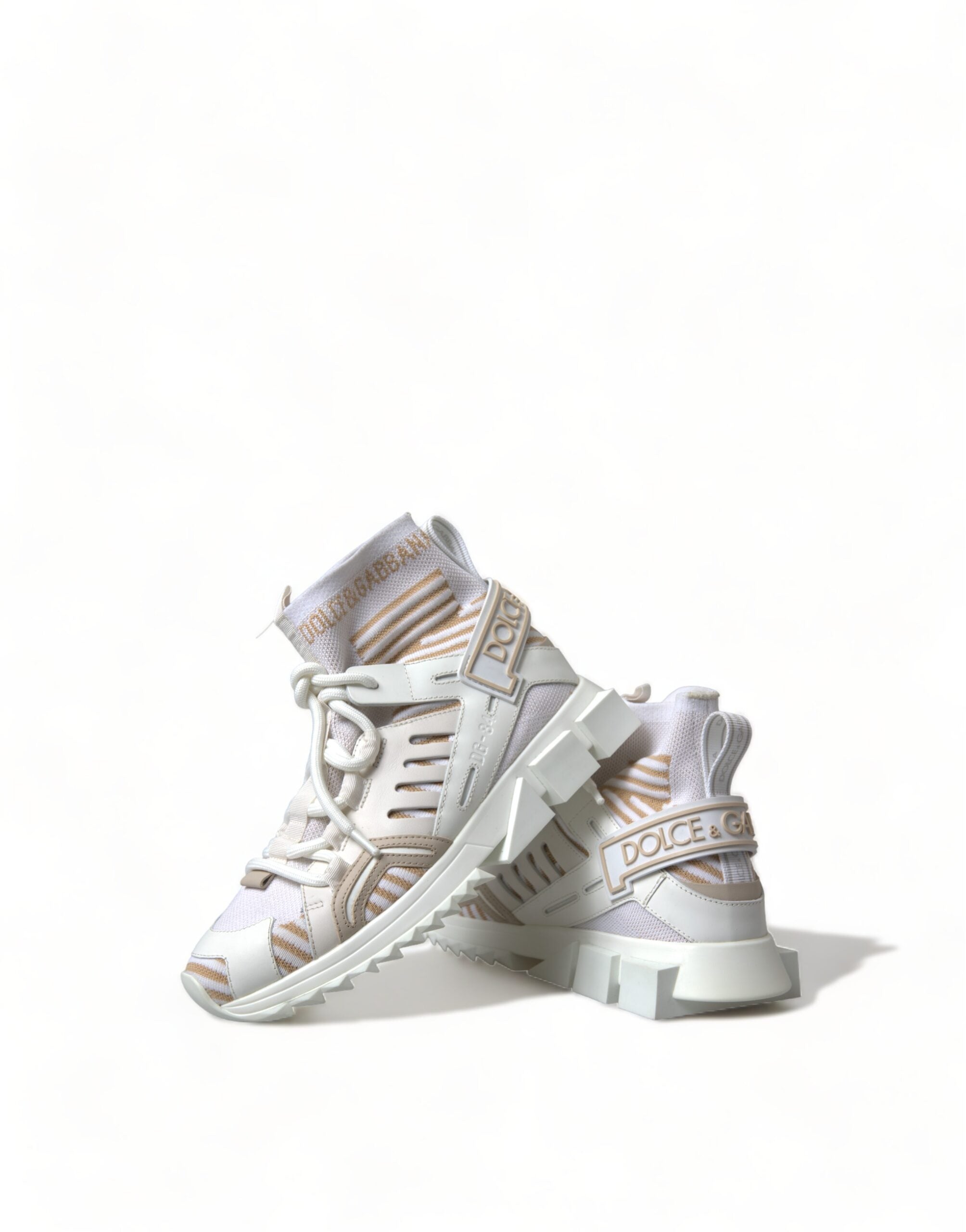 Dolce & Gabbana Weiß Beige Sorrento Socken Sneakers Schuhe