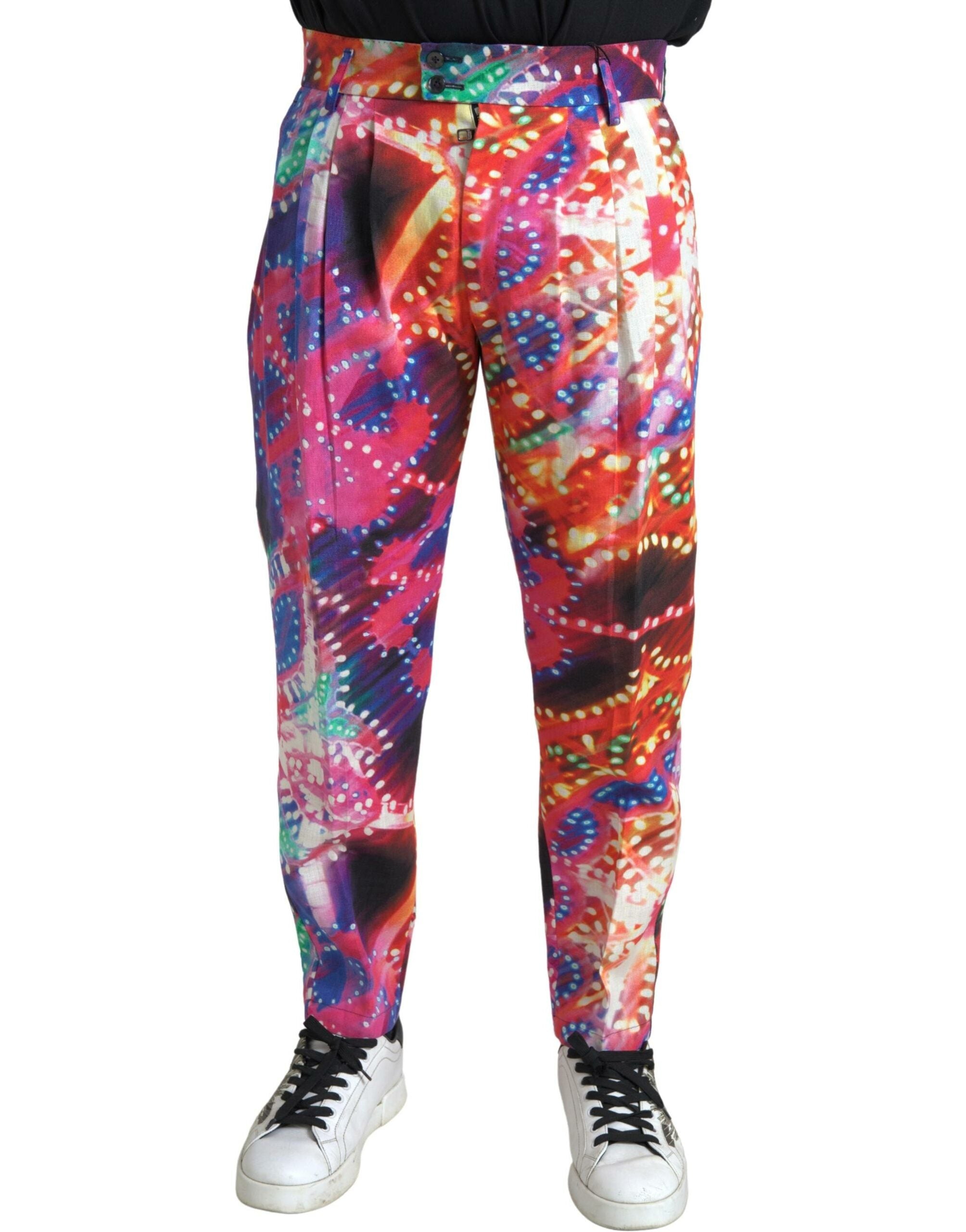 Dolce & Gabbana Multicolor Bedruckte Leinen Herren Hosen Hosen