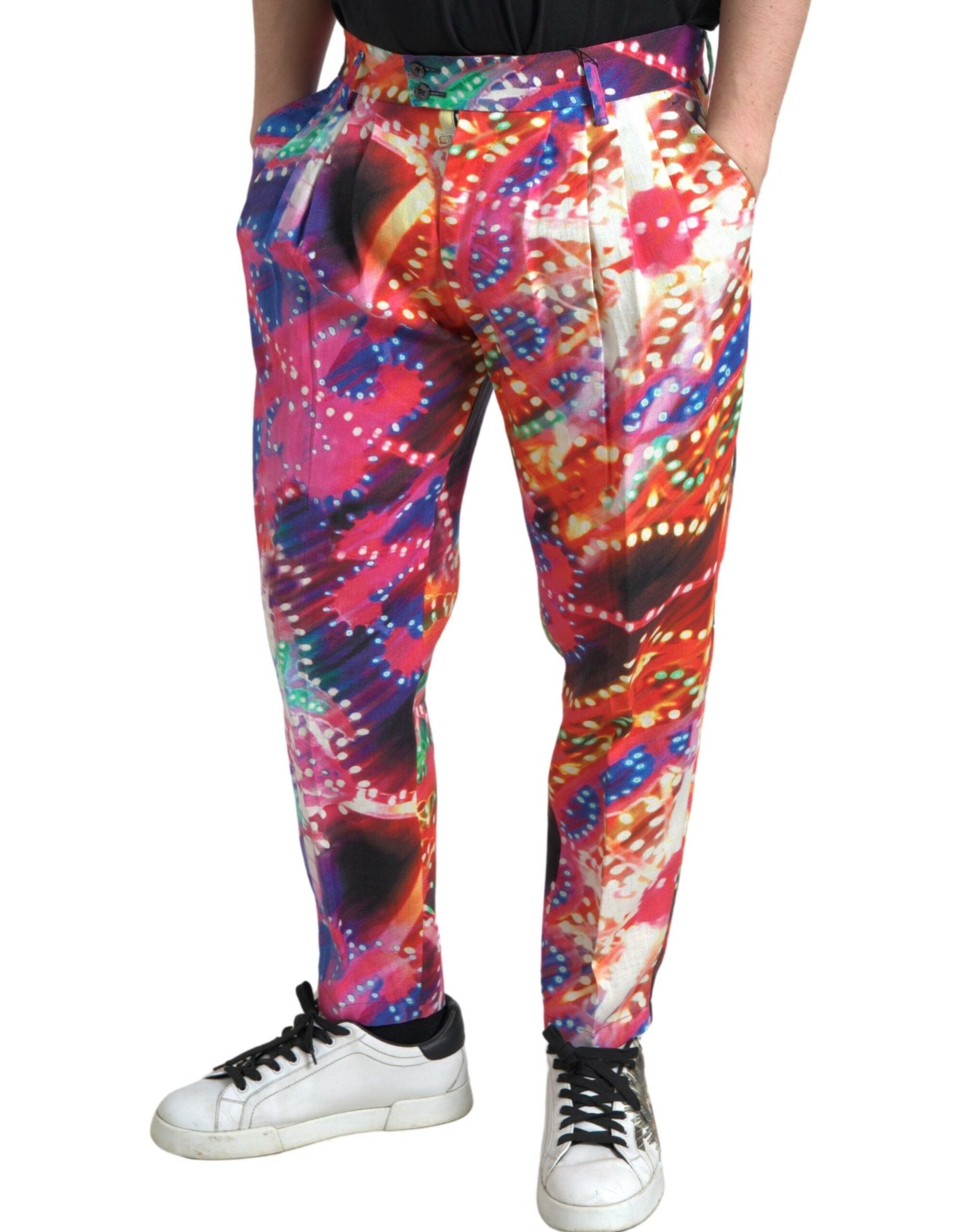 Dolce & Gabbana Multicolor Bedruckte Leinen Herren Hosen Hosen
