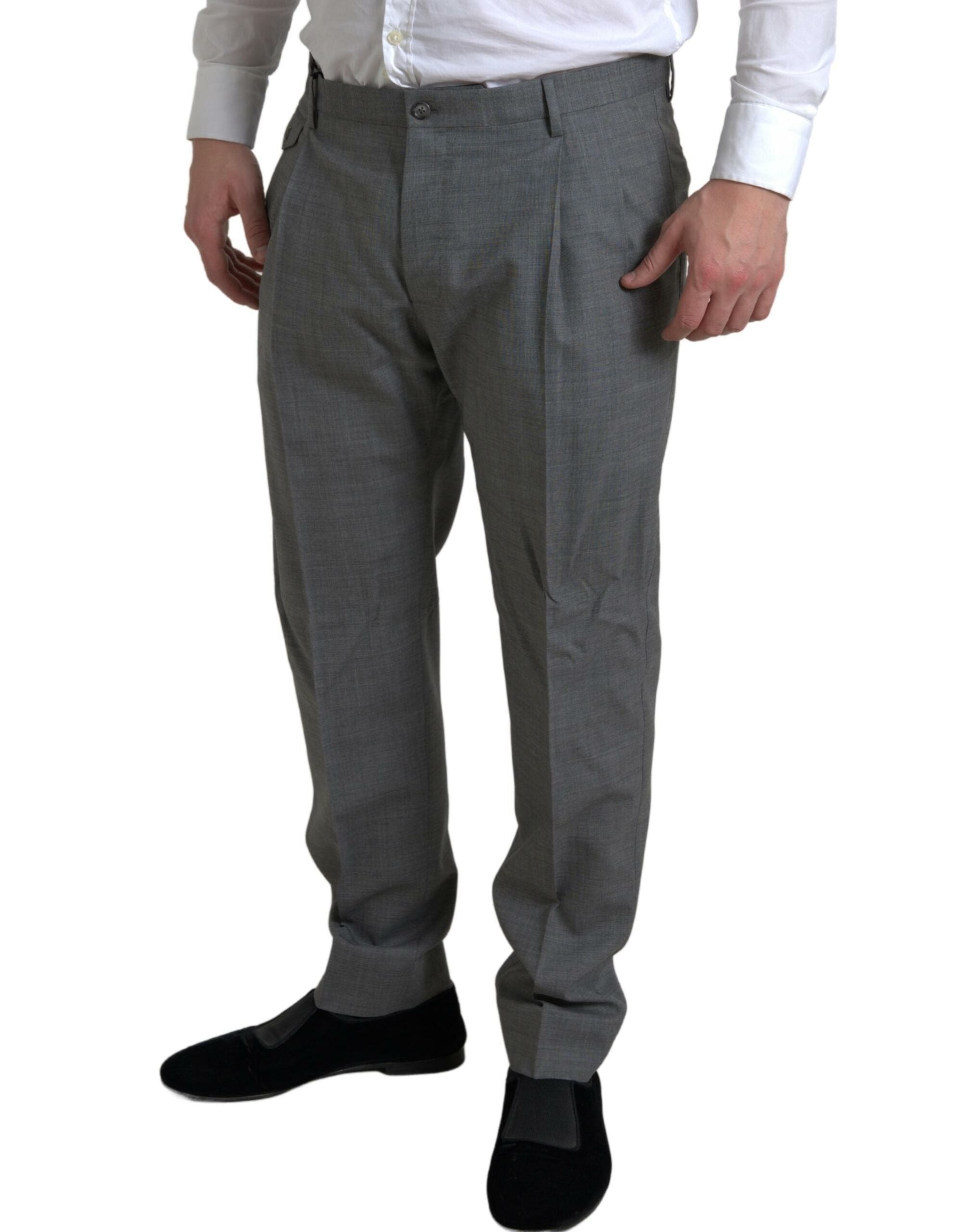 Dolce & Gabbana Graue Wolle Chino Skinny Männer Kleid Hose Hose