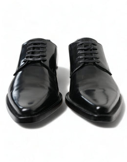 Dolce & Gabbana Schwarze Leder Schnürschuhe Formal Flats Schuhe