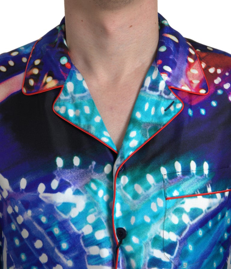 Dolce & Gabbana Multicolor Seide Psychedelic Druck Männer Pyjama Shirt