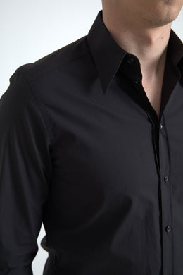 Dolce & Gabbana Schwarzes Baumwollhemd für Männer mit langen Ärmeln MARTINI