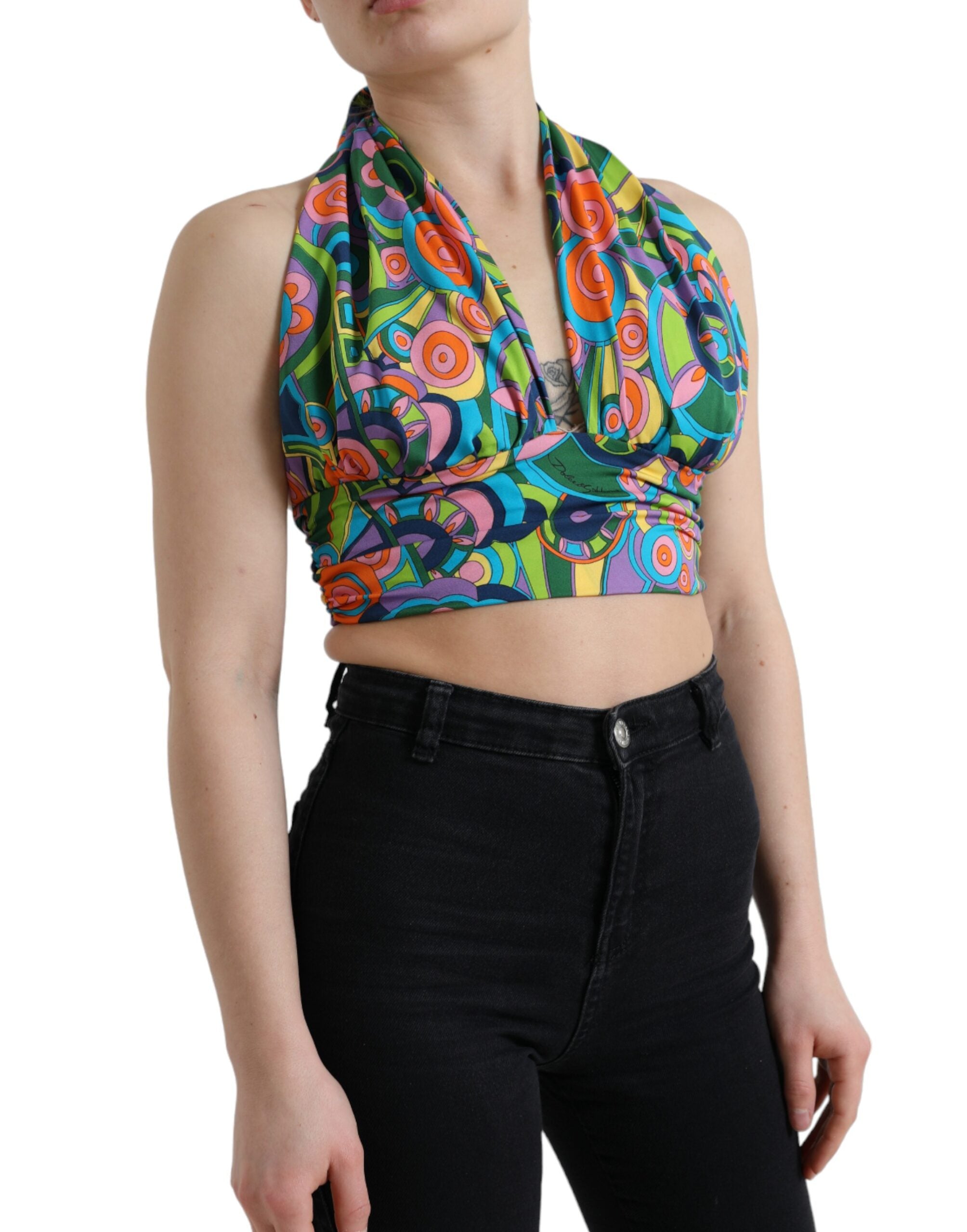 Dolce & Gabbana Multicolor Halterung Ärmelloses Cropped Tank Top