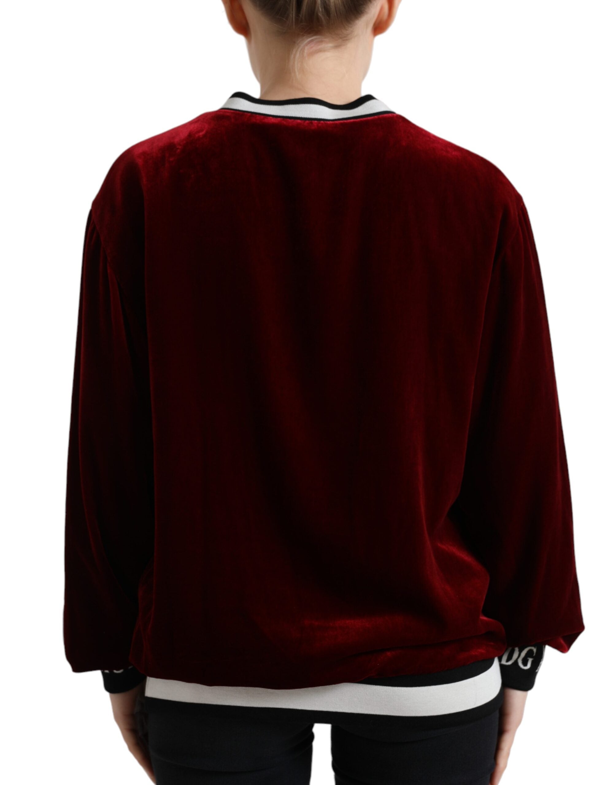 Dolce & Gabbana Bordeauxfarbener Pullover mit Rundhalsausschnitt aus Samt