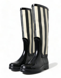 Dolce & Gabbana Schwarze kniehohe flache Gummistiefel Schuhe