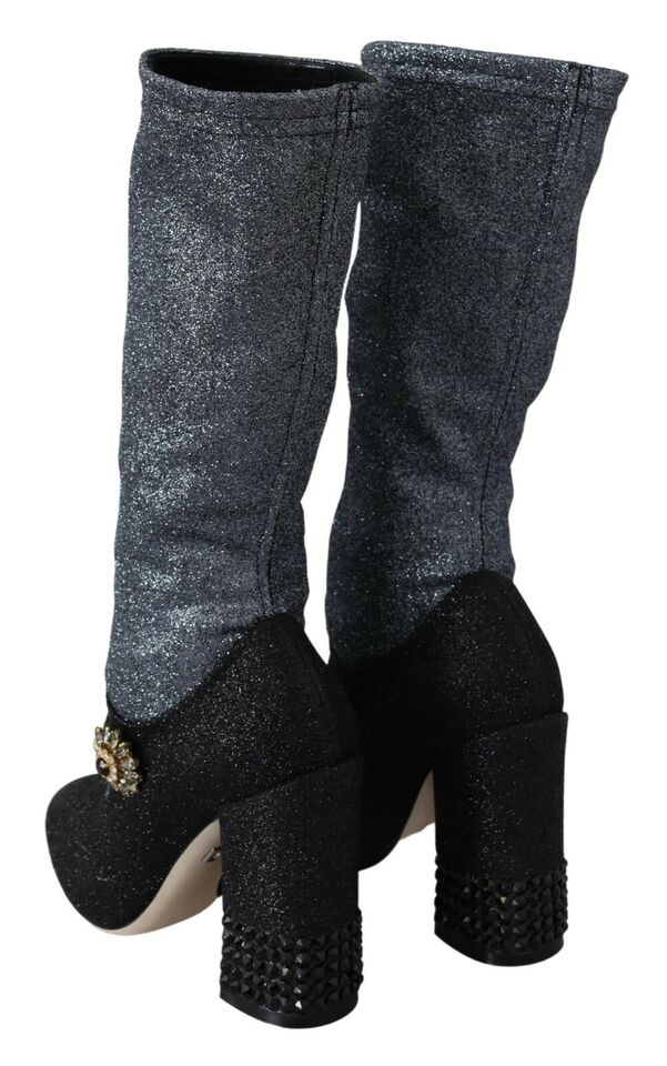 Dolce & Gabbana Schwarz Kristall Mary Janes Booties Schuhe