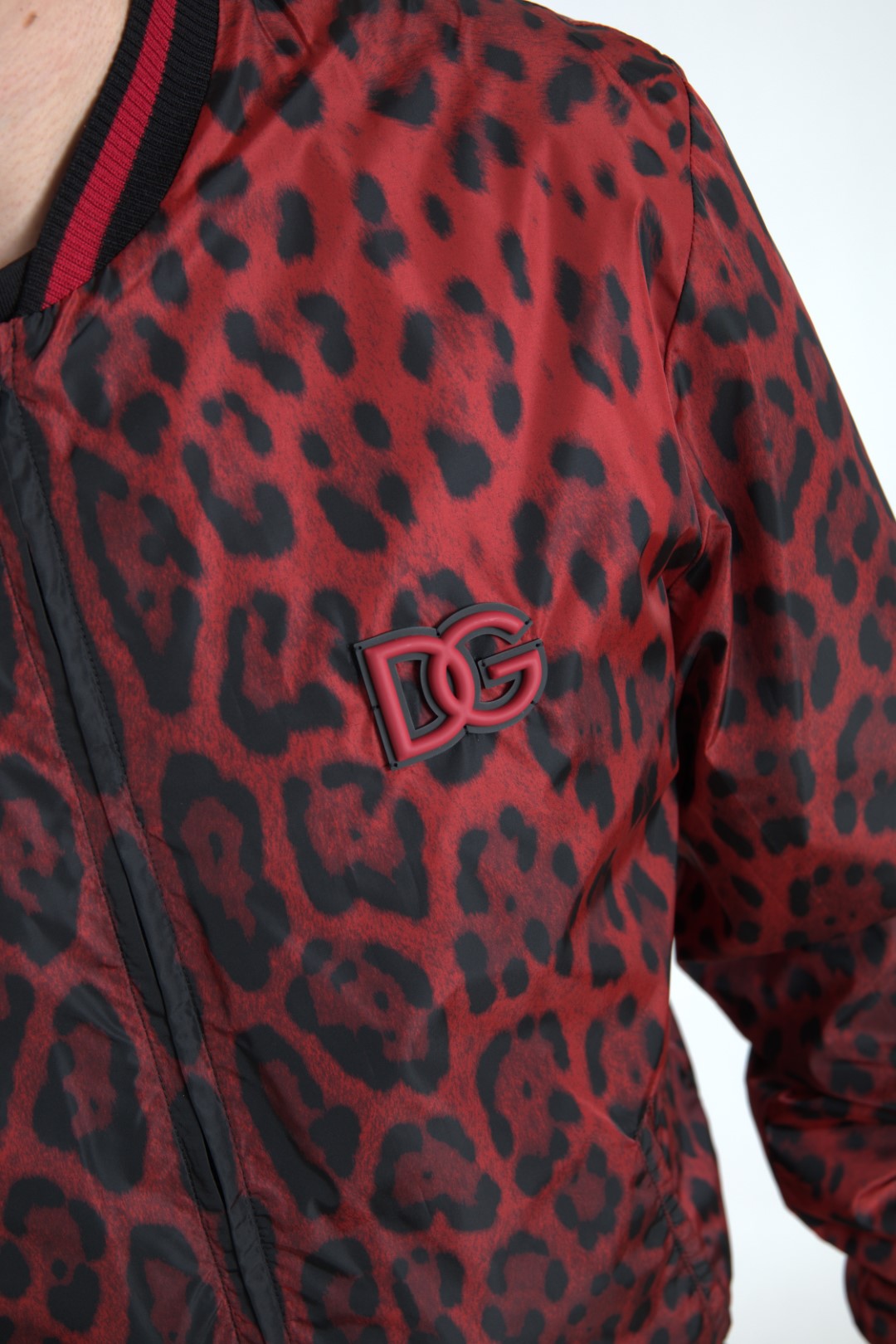 Dolce & Gabbana Roter Leopard Bomber Kurzmantel Jacke