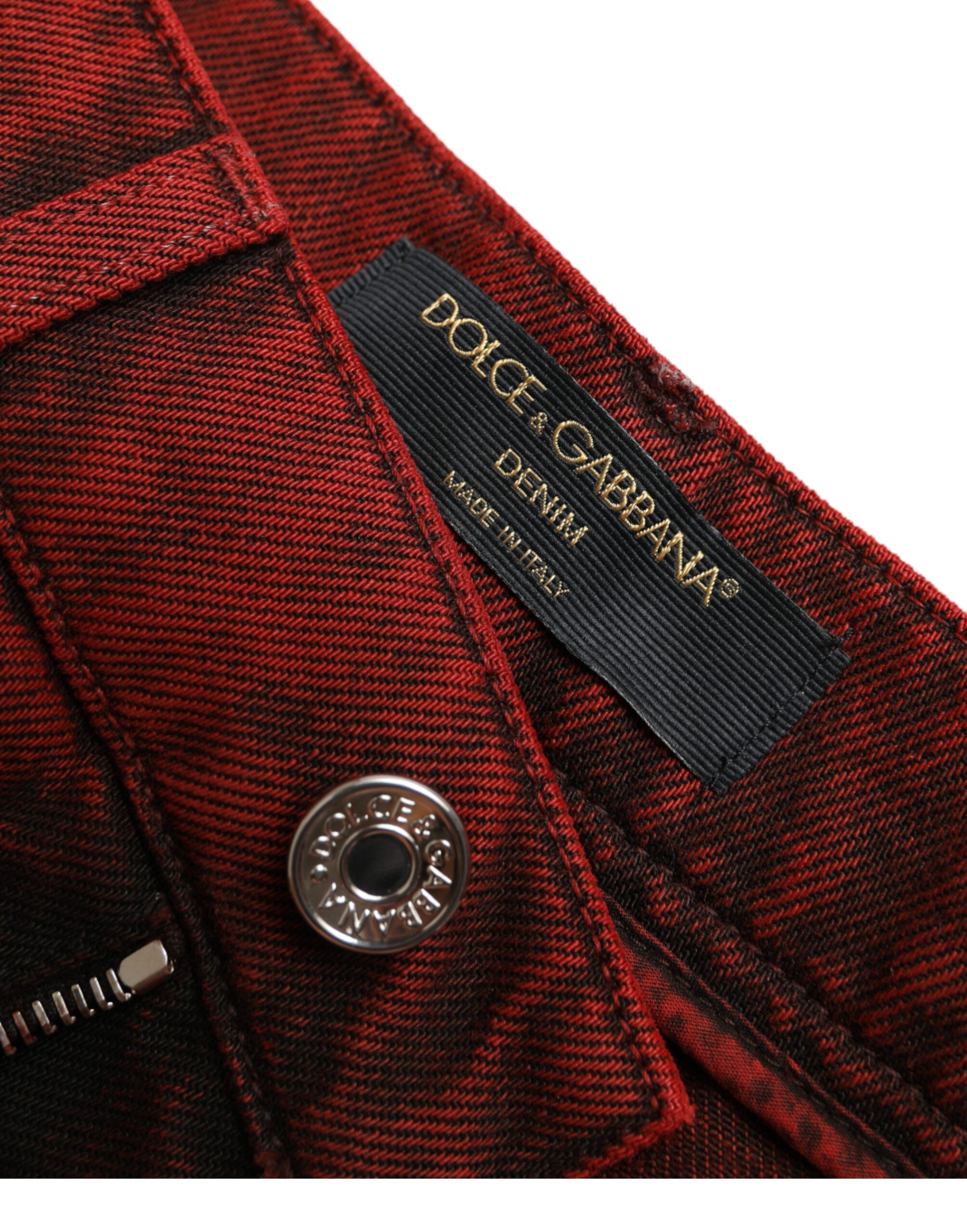 Dolce & Gabbana Rote Stretch Denim Hot Pants mit hoher Taille Shorts