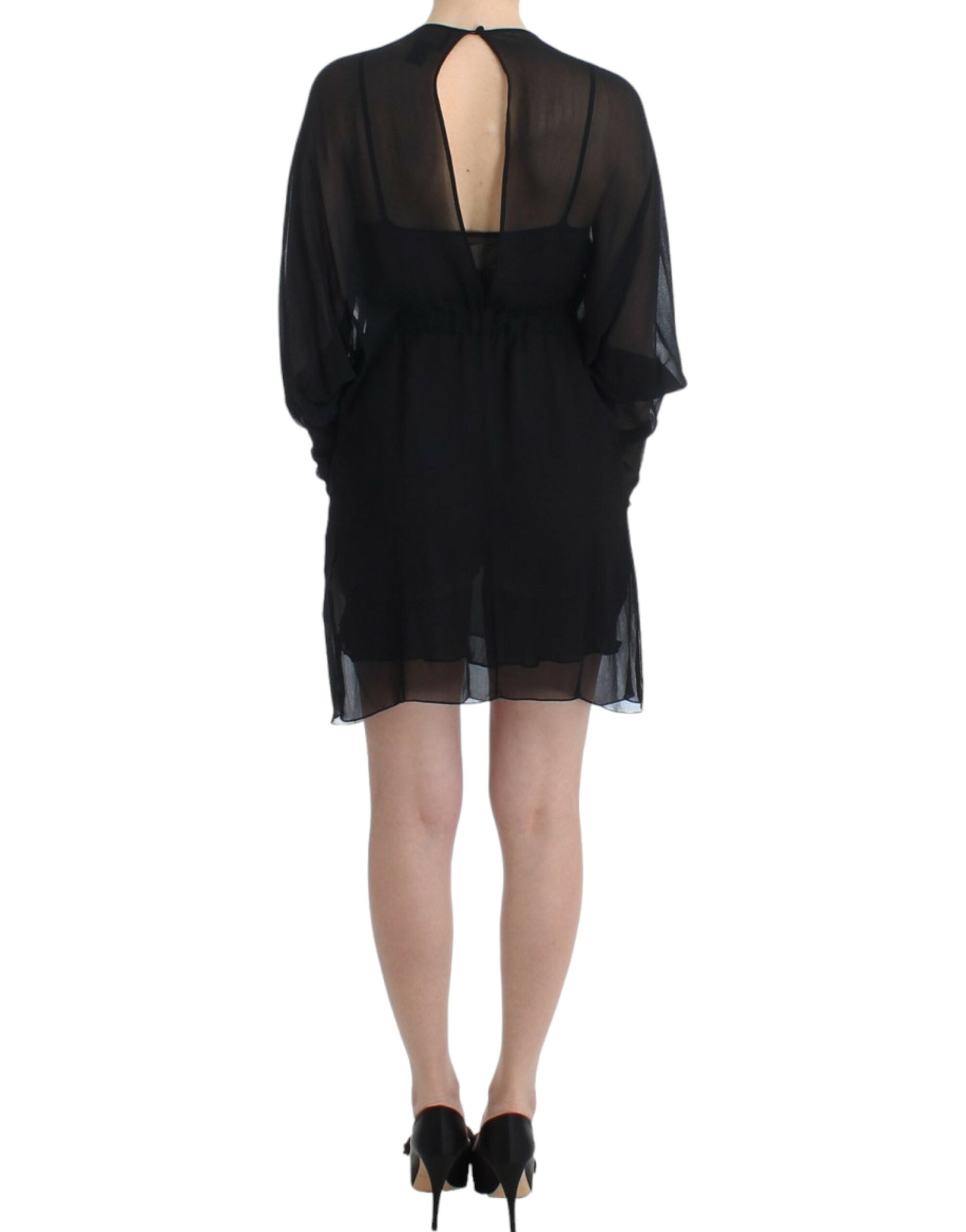 Cavalli Schwarzes langärmeliges Seidenkleid