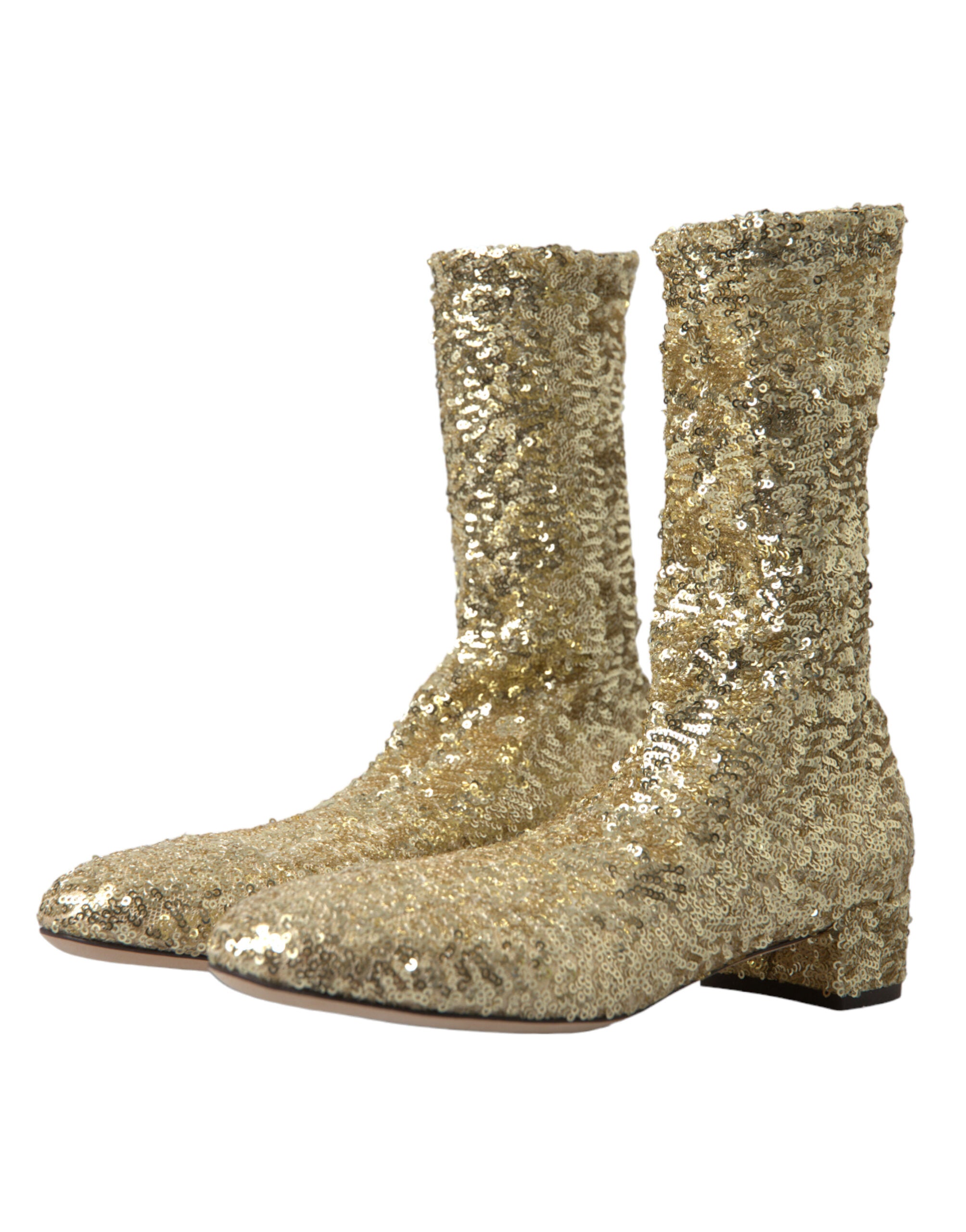 Dolce & Gabbana Kurze Stiefel mit goldenen Pailletten und Stretch-Anteil