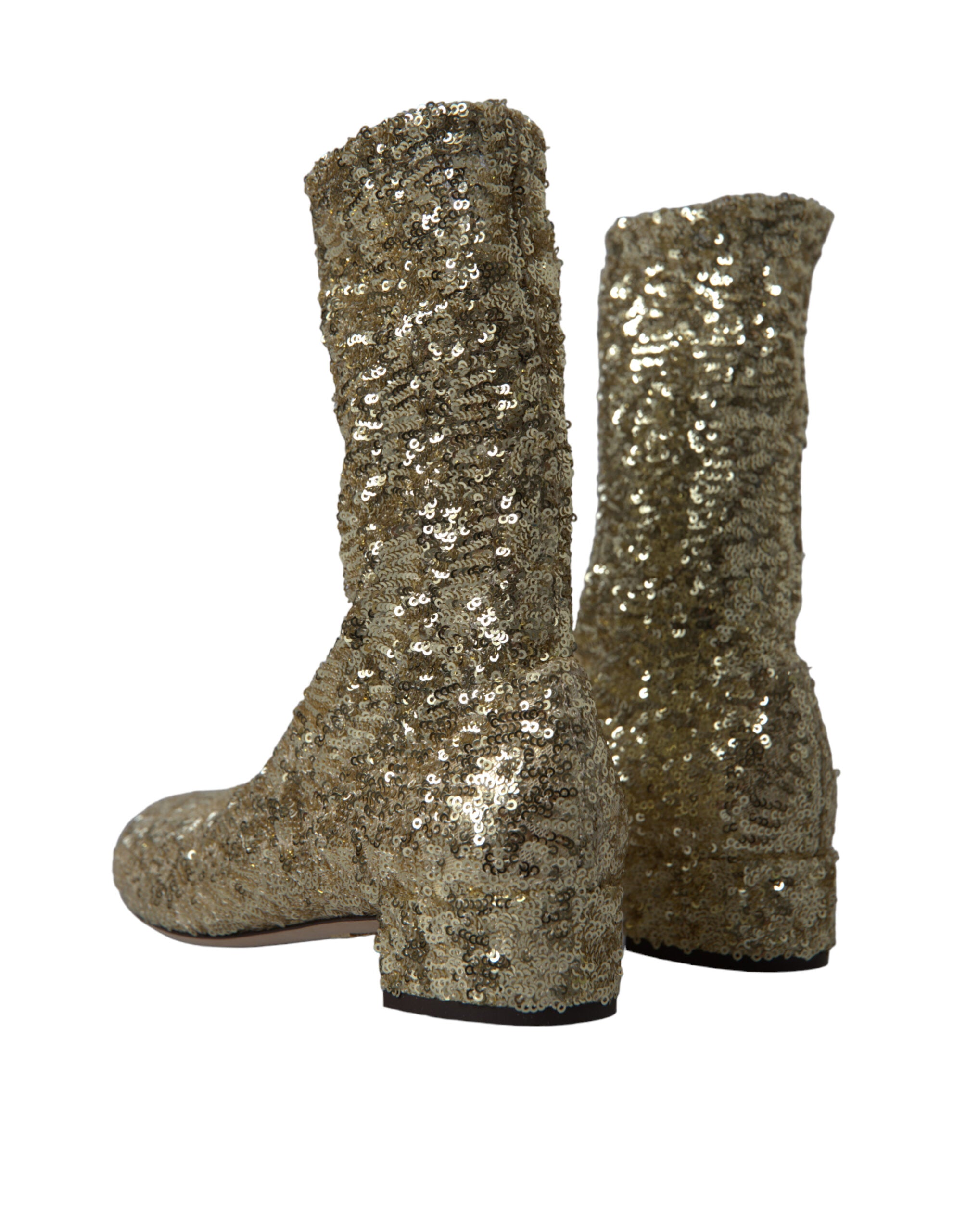 Dolce & Gabbana Kurze Stiefel mit goldenen Pailletten und Stretch-Anteil