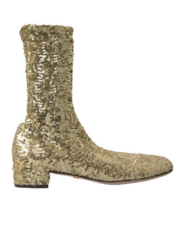 Dolce & Gabbana Kurze Stiefel mit goldenen Pailletten und Stretch-Anteil