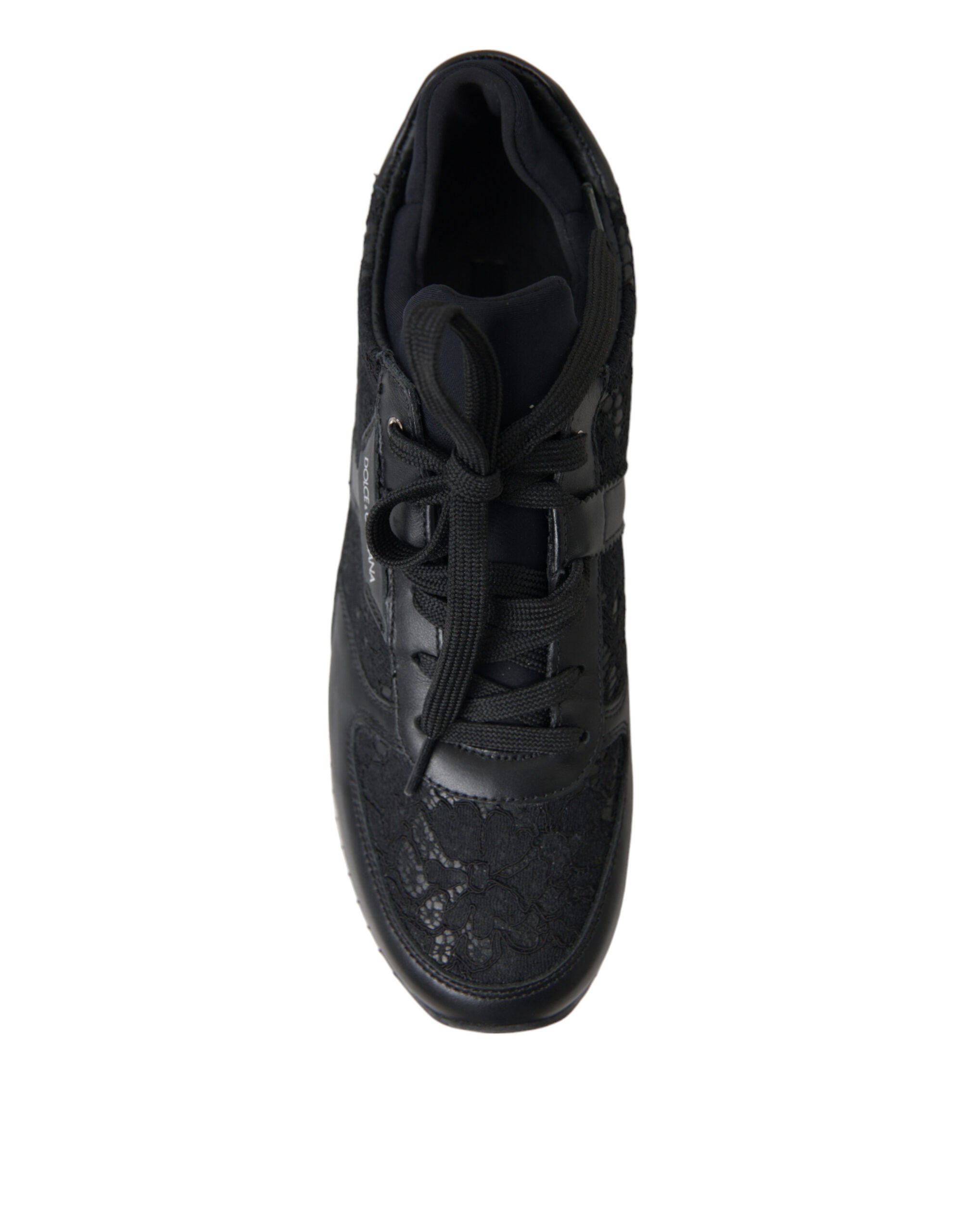 Dolce & Gabbana Schwarz Floral Spitze Leder Turnschuhe Schuhe