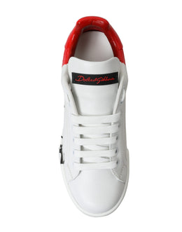 Dolce & Gabbana Weiß Rot Lace Up Damen Low Top Sneakers Schuhe