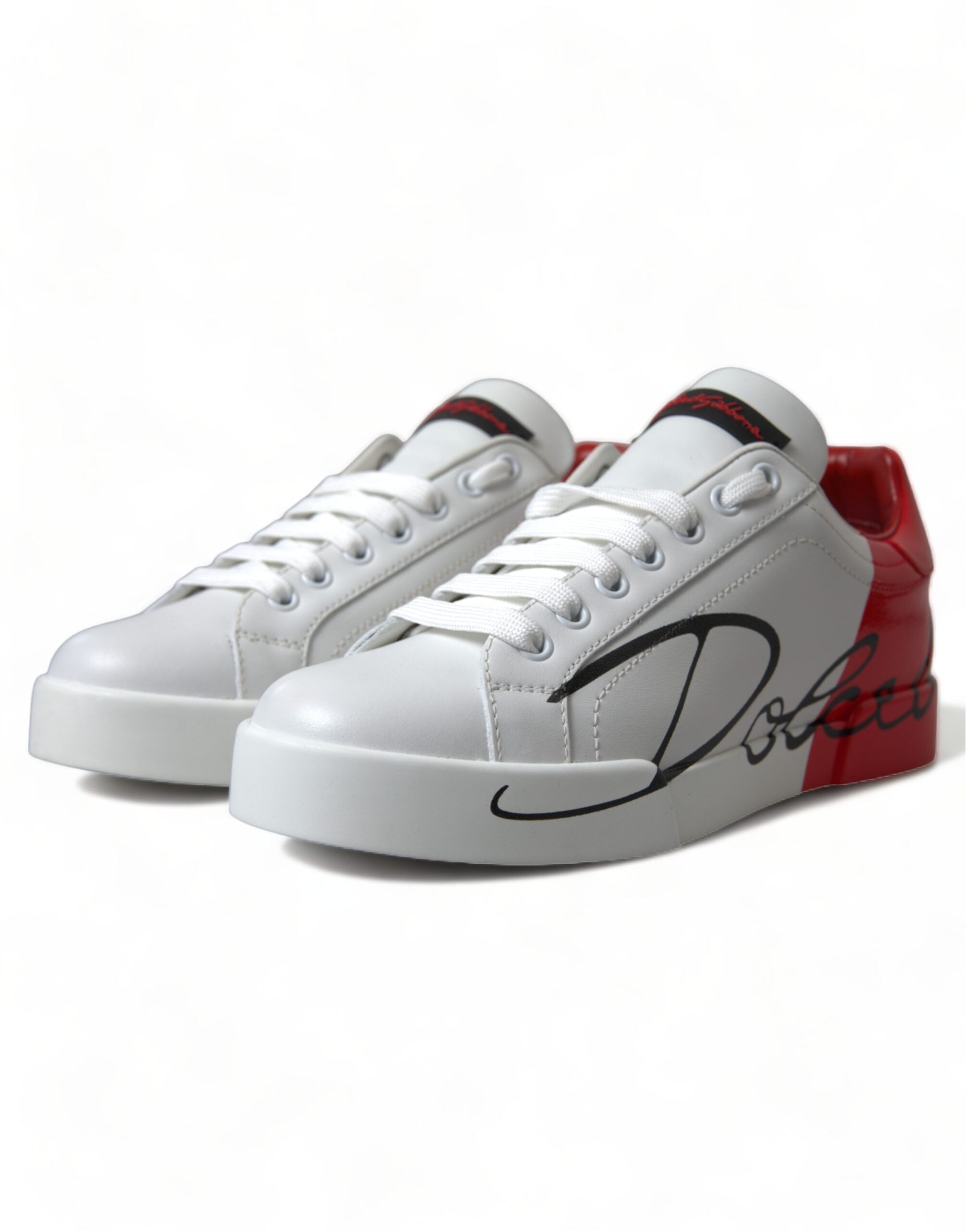 Dolce & Gabbana Weiß Rot Lace Up Damen Low Top Sneakers Schuhe