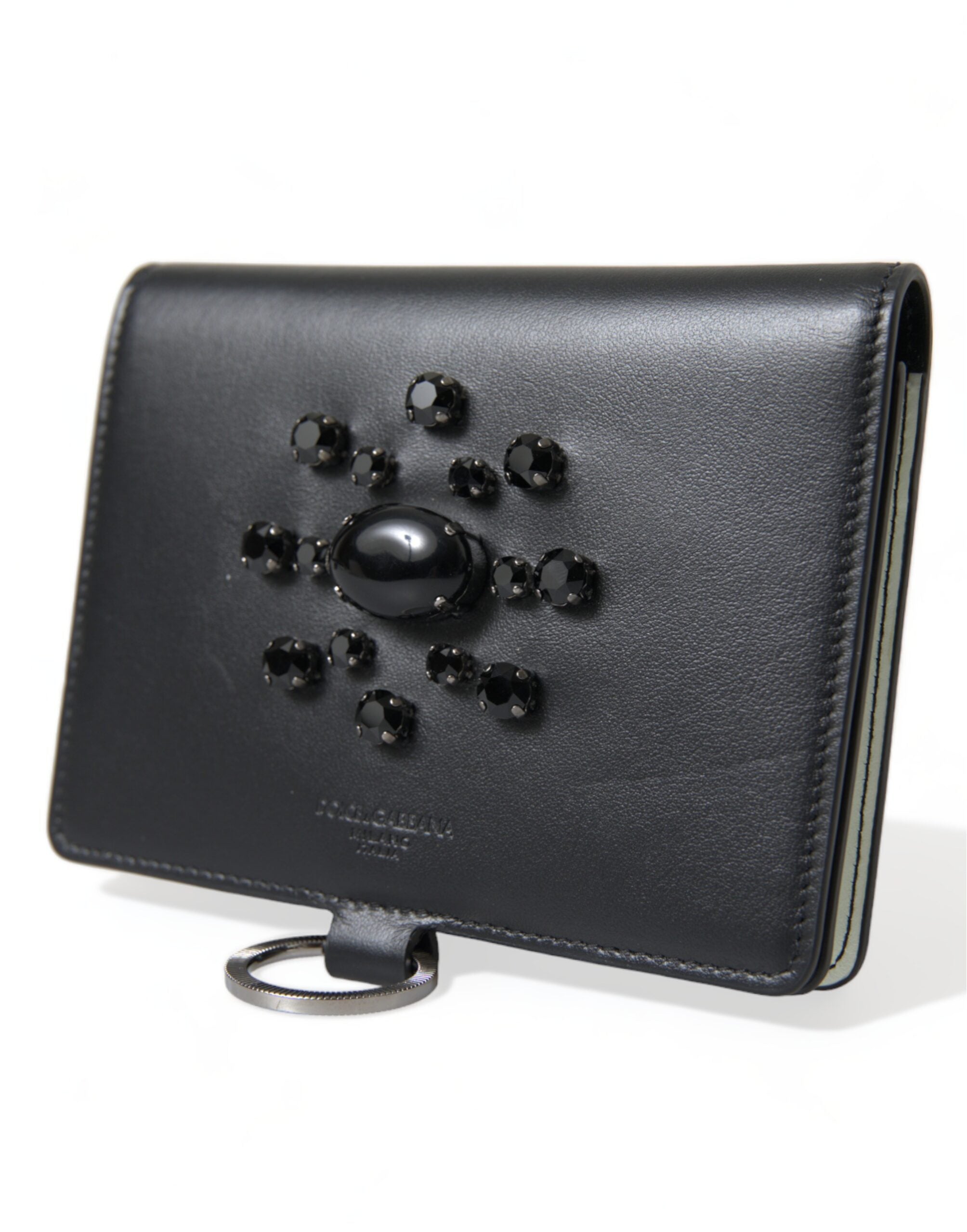 Dolce & Gabbana Schwarzes Leder Crystal verschönert Kartenhalter Brieftasche