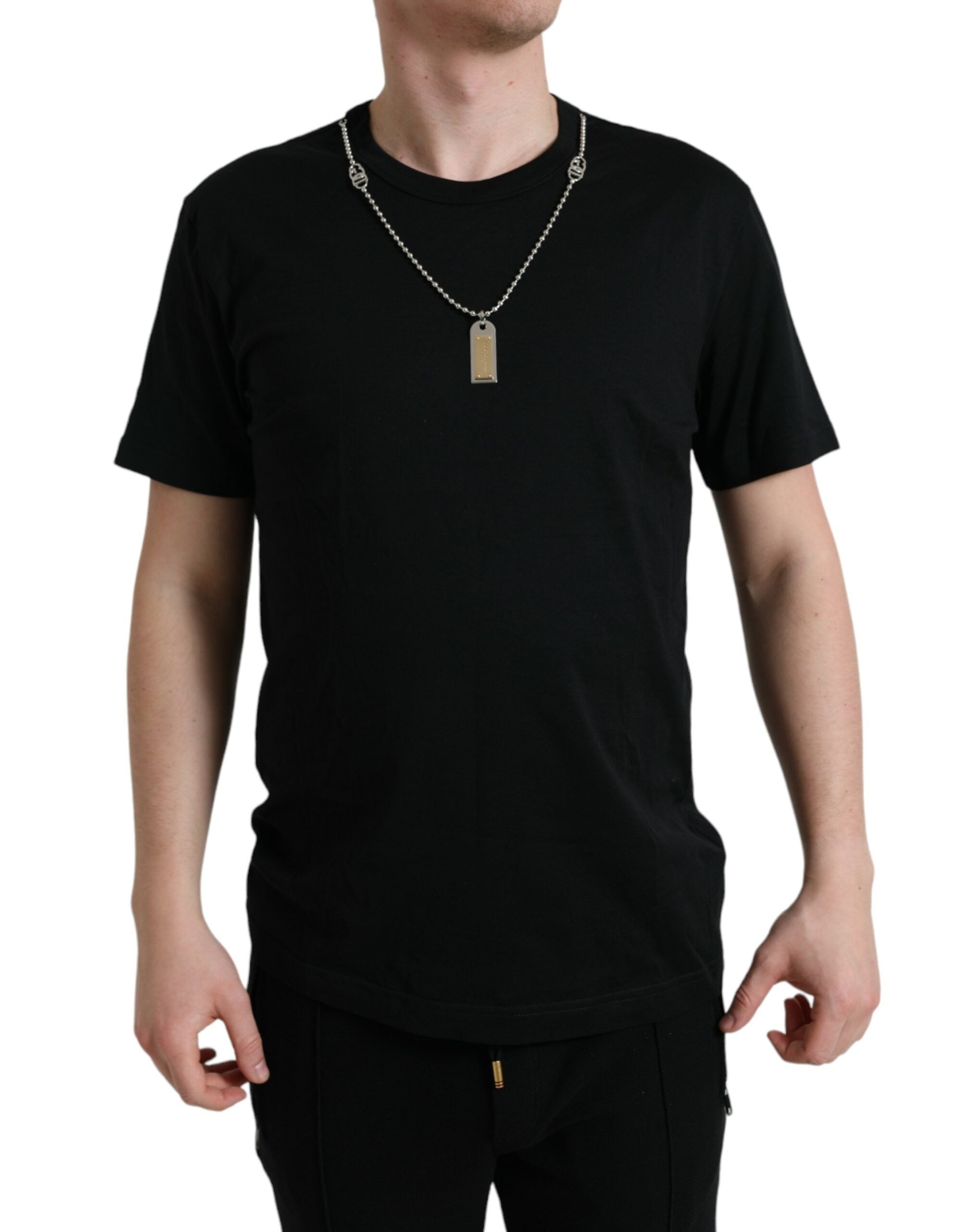 Dolce & Gabbana Schwarzes Baumwoll-T-Shirt mit Rundhalsausschnitt