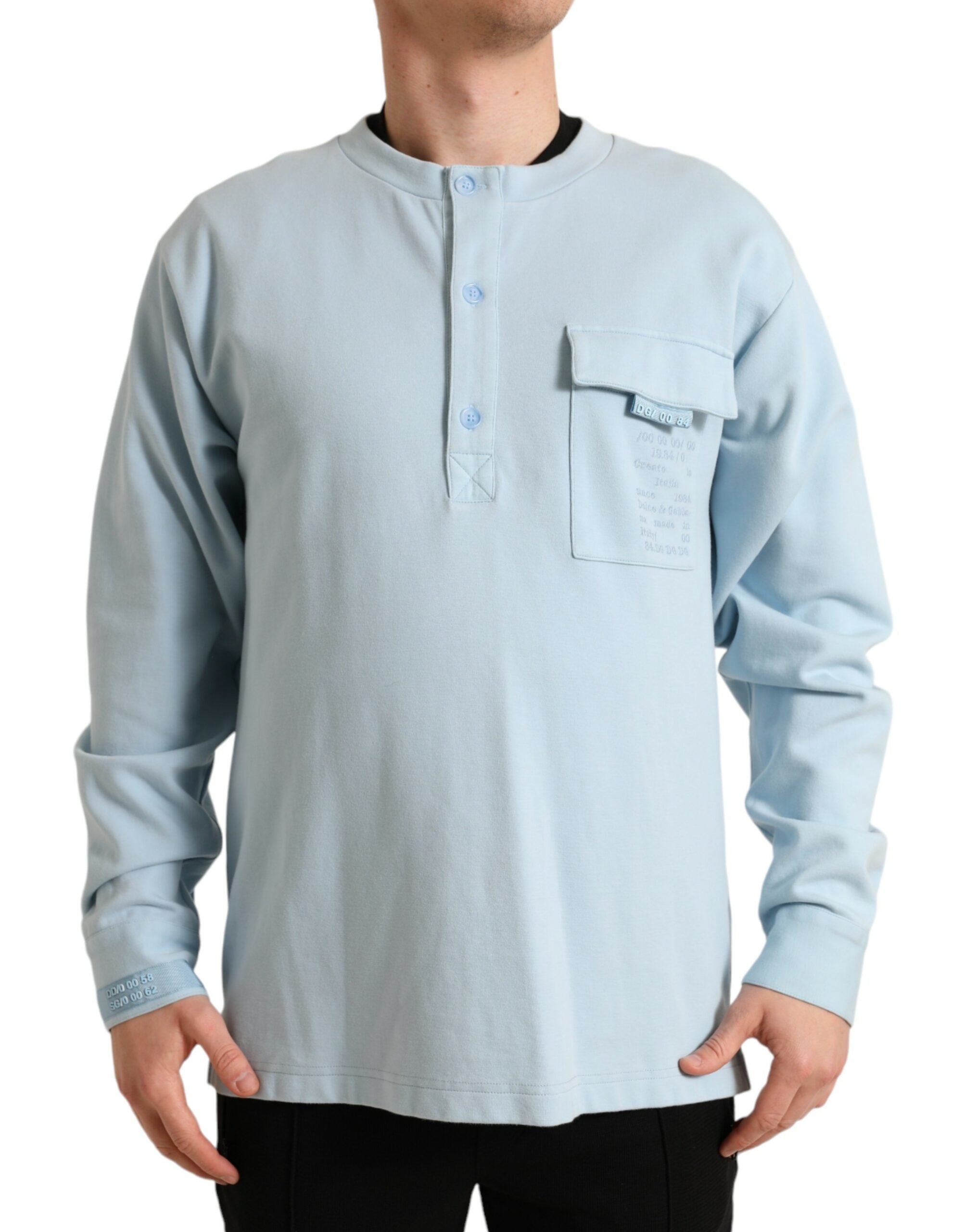 Dolce & Gabbana Hellblauer Pullover aus Baumwolle mit Knöpfen