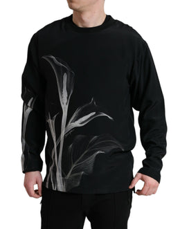 Dolce & Gabbana Schwarzer Pullover mit Blumendruck und Rundhalsausschnitt