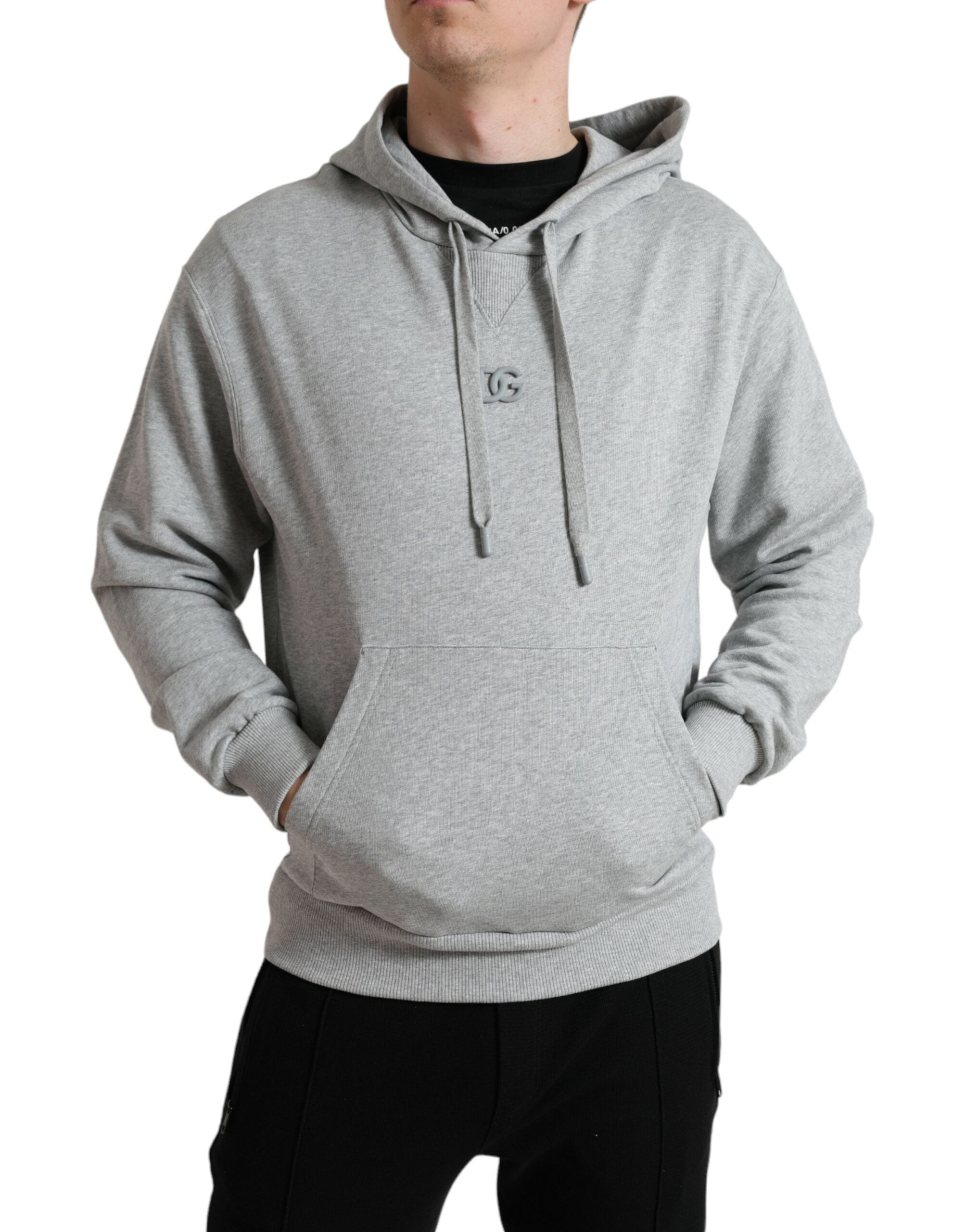 Dolce & Gabbana Graues Baumwoll-Logo-Sweatshirt mit Kapuze Pullover