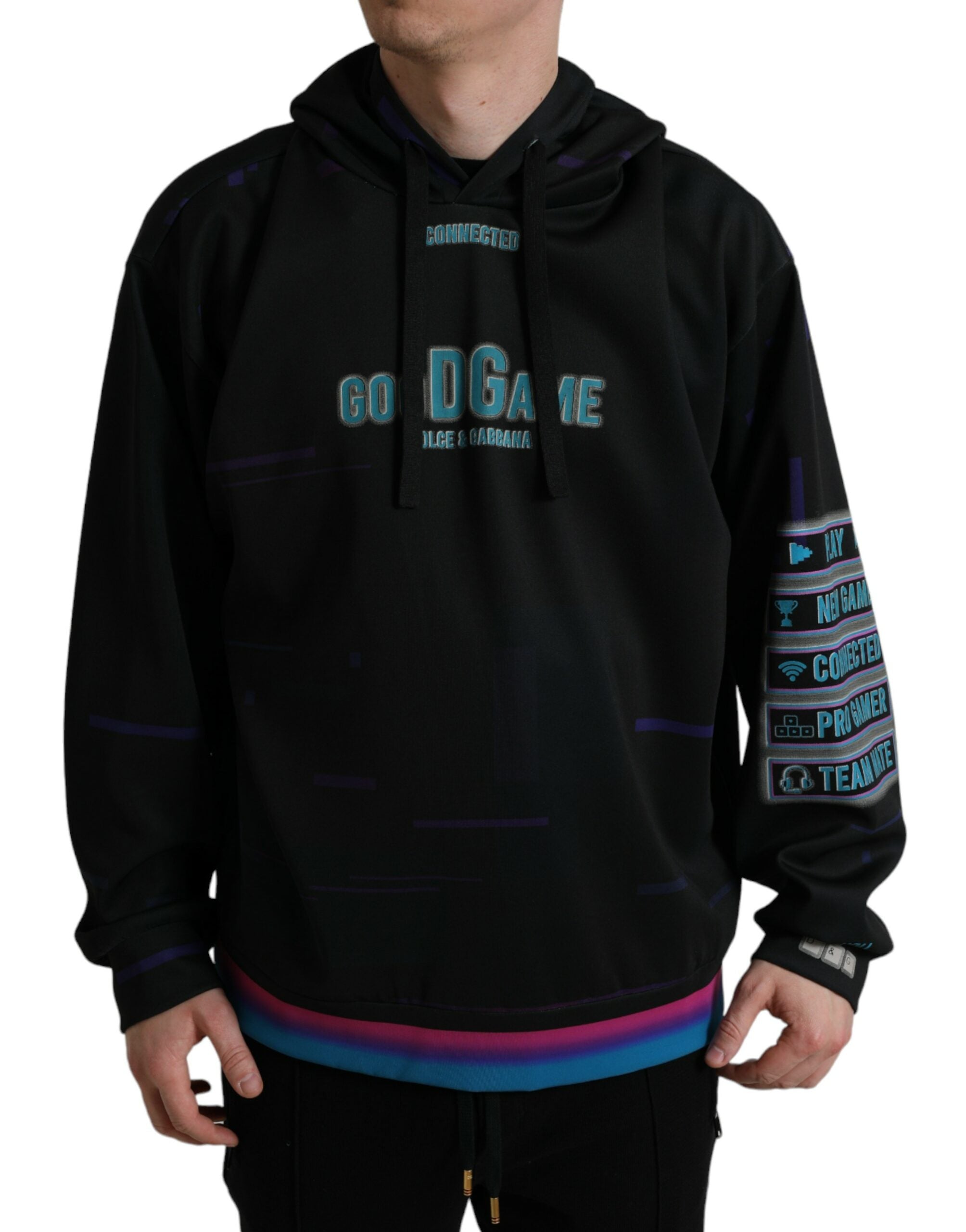 Dolce & Gabbana Schwarzes Logo Print Sweatshirt mit Kapuze Pullover