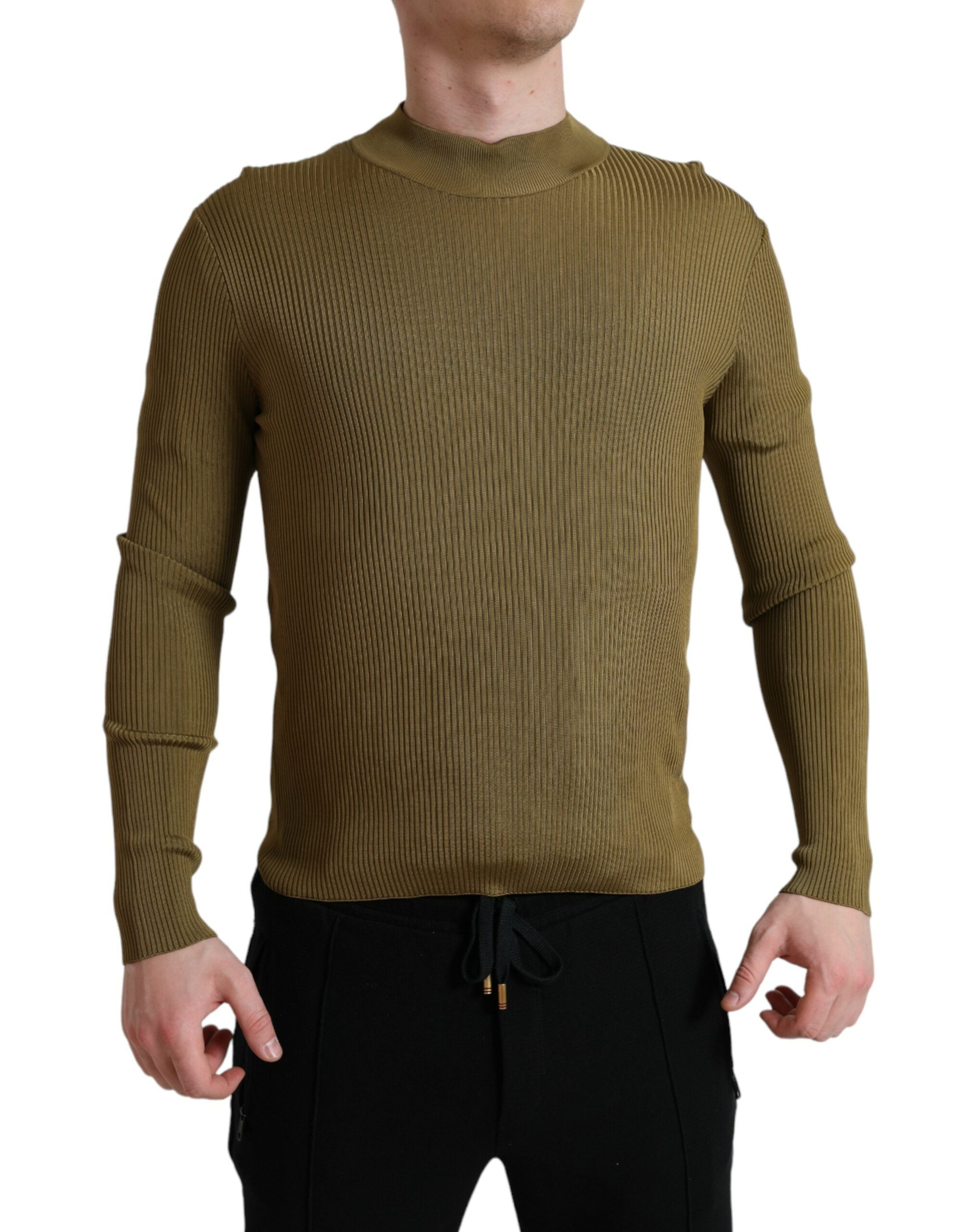 Dolce & Gabbana Armeegrüner Pullover aus Viskose mit Rundhalsausschnitt