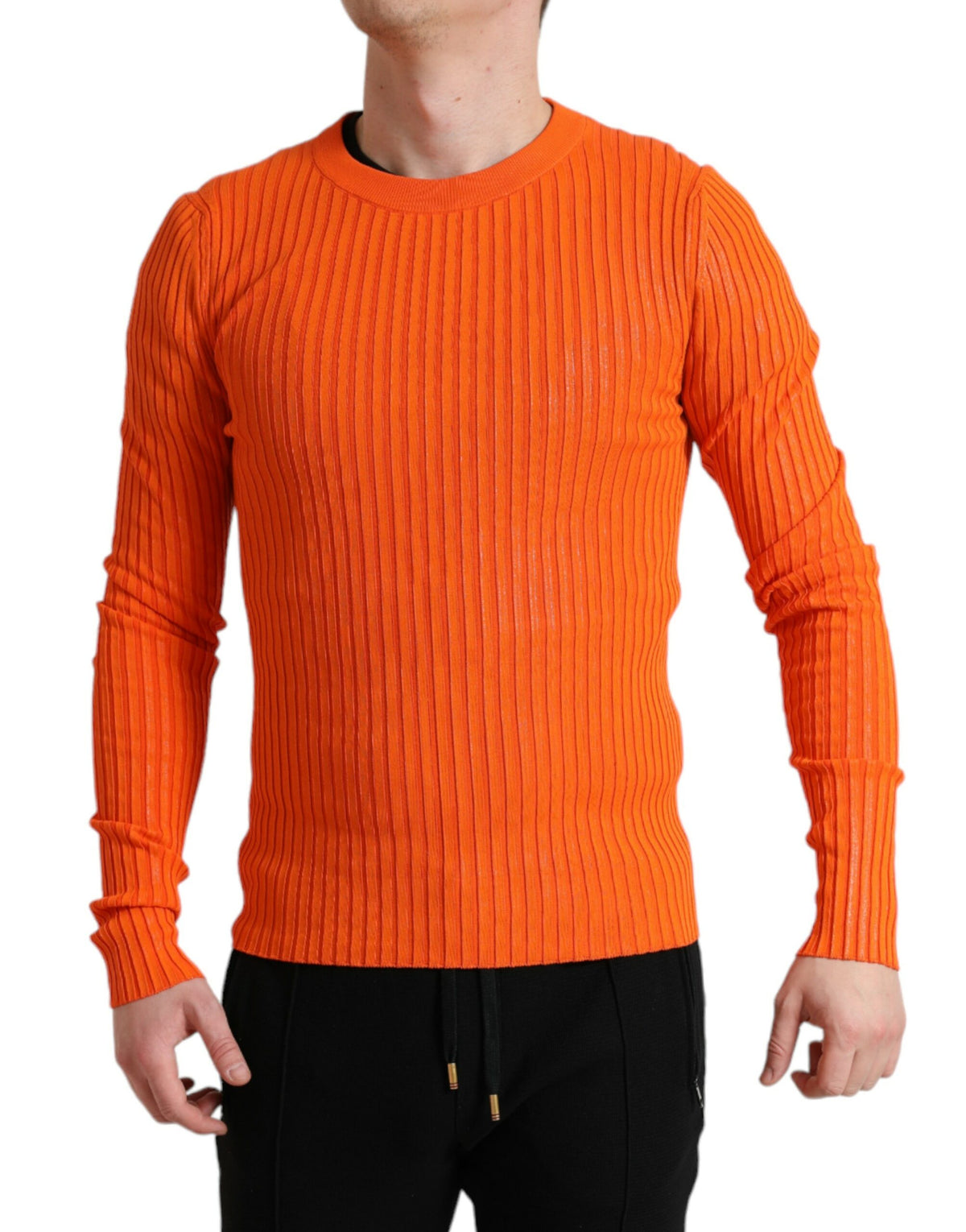 Dolce & Gabbana Orange gestrickter Herren Pullover mit Rundhalsausschnitt