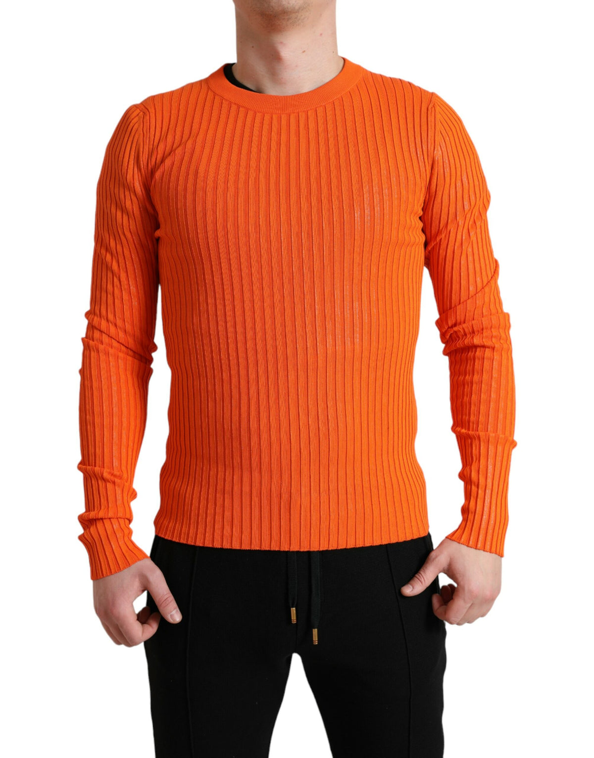 Dolce & Gabbana Orange gestrickter Herren Pullover mit Rundhalsausschnitt