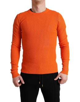 Dolce & Gabbana Orange gestrickter Herren Pullover mit Rundhalsausschnitt